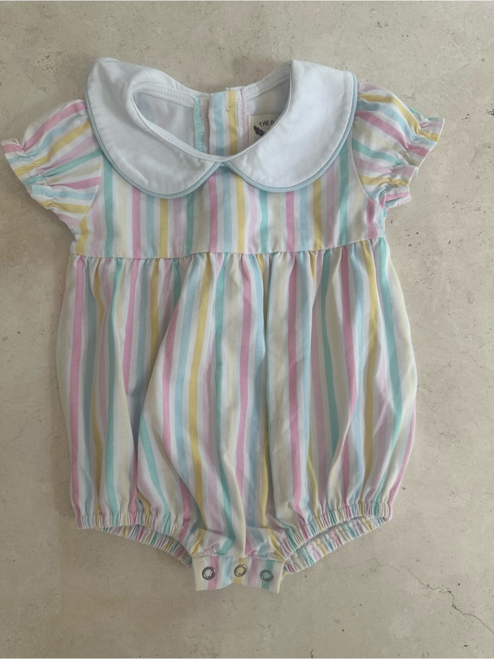 Pastel Stripe Peter Pan Collar Baby One-Piece Bubble